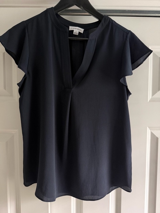 Calvin Klein Tops - Calvin Klein Dark Navy Flutter Sleeve V-Neck Blouse